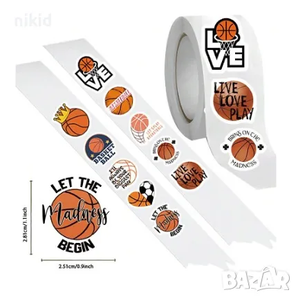 100 бр Баскетболна топка кош Баскетбол самозалепващи лепенки стикери за ръчна изработка за подарък, снимка 3 - Други - 47787941