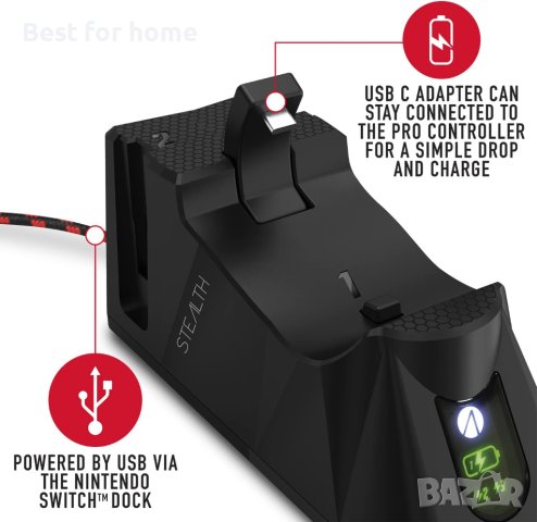 SW-C100 Двойна станция за зареждане, съвместима с Wireless Pro и Switch Joy Con контролер, снимка 4 - Аксесоари - 42521320