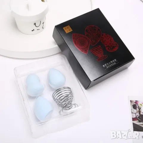 Промоция: Комплект от 3 бр. Тампони за нанасяне на грим по лицето с метална поставка HZS347, снимка 4 - Козметика за лице - 47917263