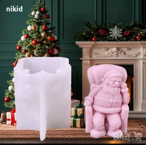 3d Седнал Дядо Коледа на стол силиконов молд форма шоколад свещ сапун гипс