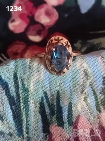 Старинен златен пръстен ръчна изработка със син  топаз, снимка 7 - Пръстени - 49021451