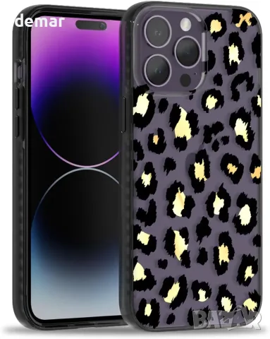 Прозрачен калъф SCORPIFY за iPhone 15 Pro Max със златист леопардов принт