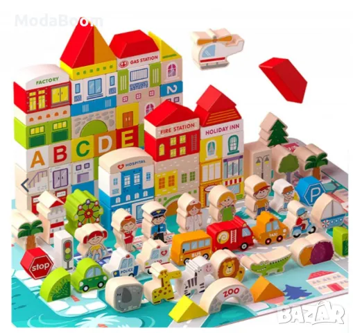 Комплект дървени блокчета, 120 части