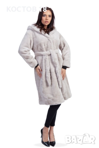 Зимно дамско дълго палто 4253 кафяв/сив/черен, снимка 2 - Якета - 51957816