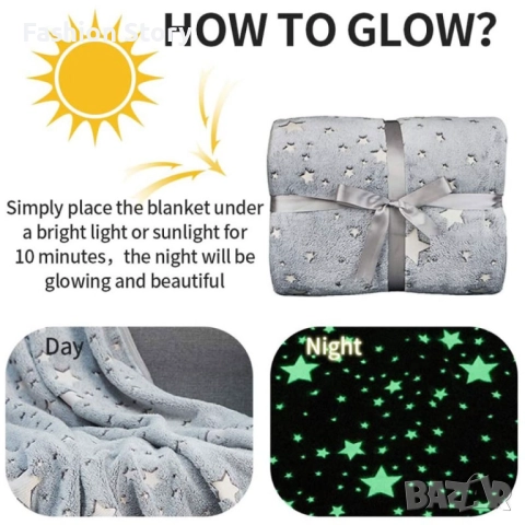 Детско одеяло, светещо в тъмното- 120 х150 см., полиестерен микрофибър. Цветове - сиво или розово, снимка 5 - Спално бельо и завивки - 51441399