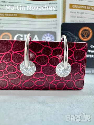 Сребърни обеци с мойсанит (Диамант) 1 карат, снимка 7 - Обеци - 53330907