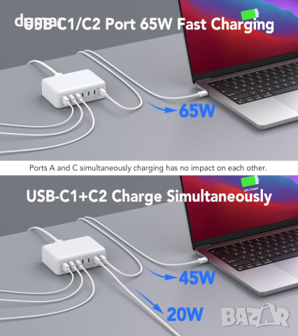 USB C 7-портов адаптер, бързо зарядно, 180 W за MacBook Pro/Air iPad Pro iPhone Galaxy S23 Note 20 , снимка 5 - Оригинални зарядни - 44914186