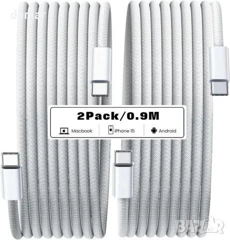 Кабели за бързо зареждане тип C за iPhone, MacBook, Samsung, 2 броя, 0,9 метра, 60W