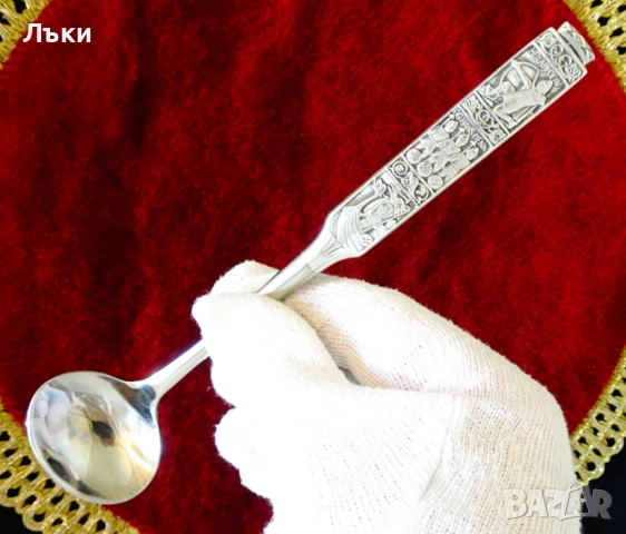 Лъжица с калаена дръжка,викинги,драконов кораб,Норвегия. 