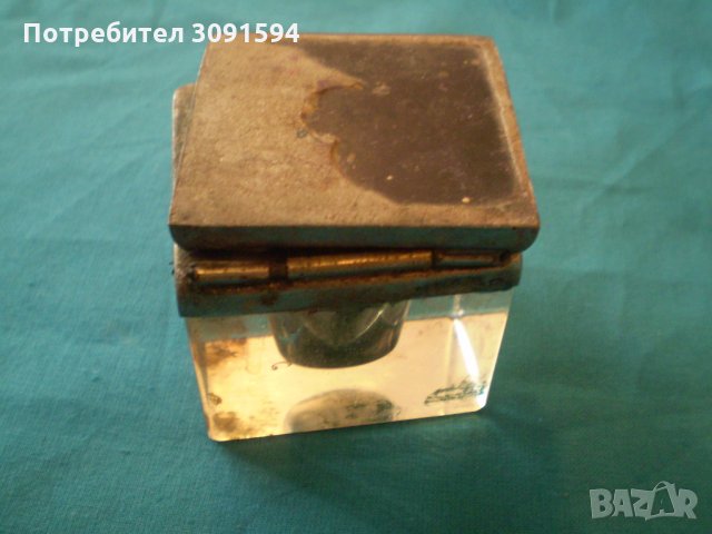  Малка Стъклена Мастилница с Никелов Капак, снимка 4 - Други ценни предмети - 34084512