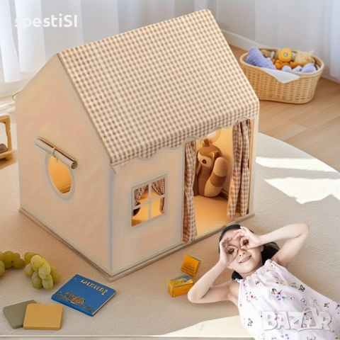 Детска текстилна палатка за игра – къщичка с кариран покрив - КОД 4772, снимка 3 - Други - 52504359