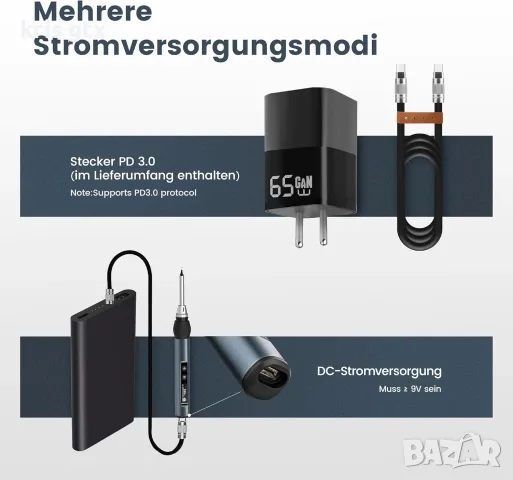 KAIWEETS KETS02 Smart дигителен Комплект за запояване с регулируема температура 80-420C 65W GaN, снимка 2 - Поялници и запояване - 55954005