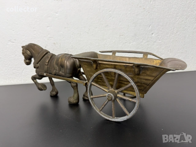 Месингова фигура - кон с каруца. №8054, снимка 4 - Антикварни и старинни предмети - 54036871