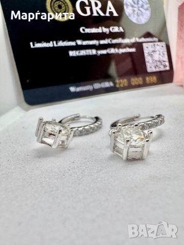Сребърни обеци с мойсанит (диамант) 1 карат , снимка 8 - Обеци - 52714486