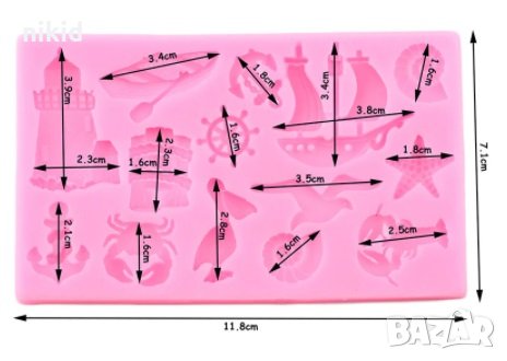 Микс много морски лодка кораб котва рул рак охлюв морска звезда силиконов молд форма фондан, снимка 2 - Форми - 35022017