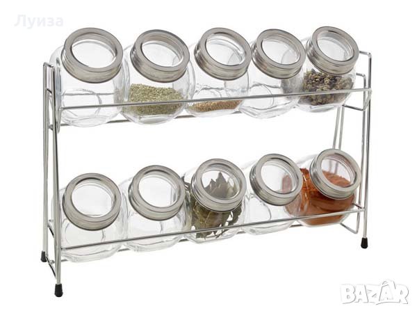 Голям сет за подправки с метална поставка-11 части