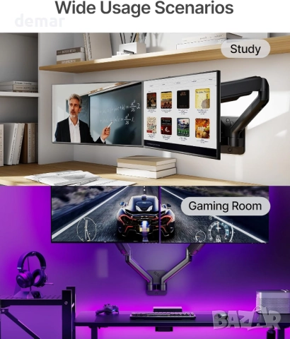 Стенна стойка monTEK за два монитора 17–32 инча, до 9 кг всеки, снимка 6 - Стойки, 3D очила, аксесоари - 52272833