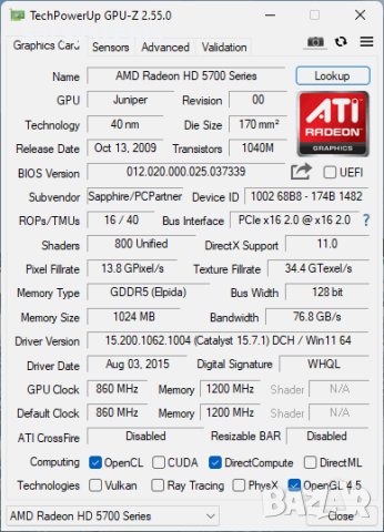 Видео карта AMD Radeon Sapphire Vapor-X HD 5770 1024MB GDDR5 128bit PCI-E, снимка 10 - Видеокарти - 42767515