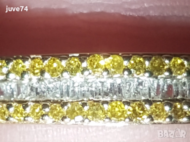 СРЕБЪРЕН  ПРЪСТЕН С  ЕСТЕСТВЕНИ ЖЪЛТИ  И БЕЛИ  ДИАМАНТИ  СЕРТИФИКАТ , снимка 5 - Пръстени - 52837619