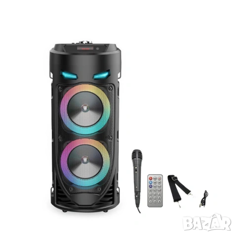 Мощна Преносима Bluetooth Тонколона ZQS4239S с LED Светлини, FM Радио и Караоке Микрофон