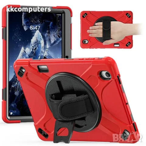 Калъф за Samsung Galaxy Tab S12+ Удароустойчив TPU + PC + Силикон със Стойка, 360° Ръчна Каишка и Ск