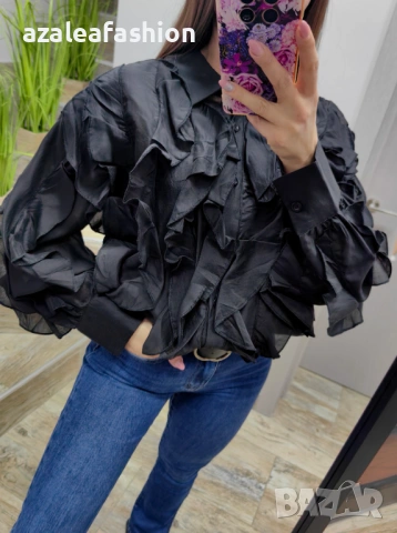 Черна дамска риза с къдри, снимка 5 - Ризи - 53082541