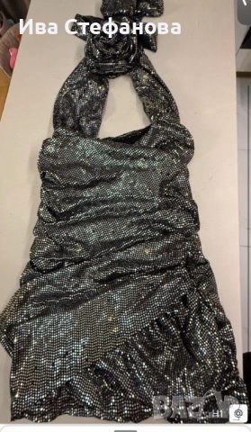 5Д 5D цвете роза Парти официална клубна коктейлна  рокля с блясък сива , снимка 2 - Рокли - 52842070