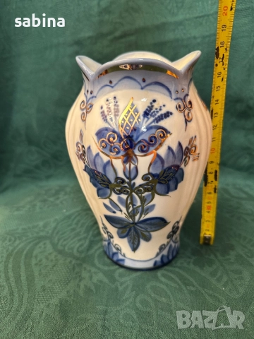 Ваза с кобалт и злато, Кисловодск, СССР, снимка 3 - Антикварни и старинни предмети - 52877668