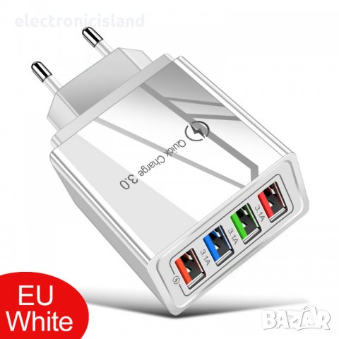 Бързо USB зарядно за смарт телефон 3А QC 3.0 4xUSB извода, снимка 3 - Оригинални зарядни - 29399882