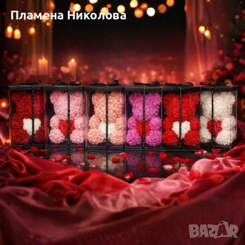 Мече от рози,  с подаръчна кутия- различни размери, снимка 6 - Романтични подаръци - 53093599