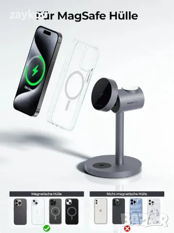 Зарядна станция AMEGAT за Apple Watch и iPhone, 3 в 1 безжично зарядно устройство 15 W за MagSafe, снимка 8 - Друга електроника - 48981472