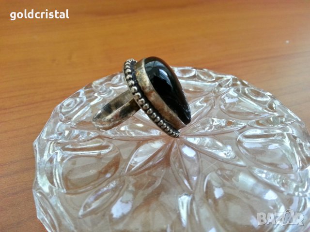 Сребърен пръстен с черен оникс , снимка 3 - Пръстени - 42759606