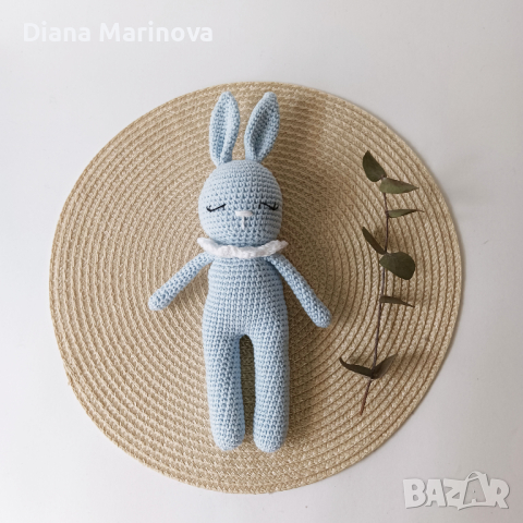 Детска играчка ръчна изработка, плетено зайче, дрънкалка и клипс за биберон, подарък за бебе, снимка 8 - Други - 41480447