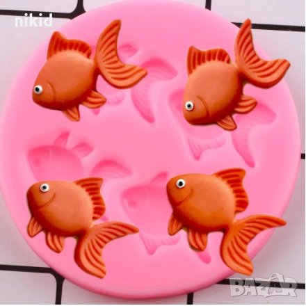 4 рибки рибка риба силиконов молд форма декор украса сладки фондан мъфини и шоколад