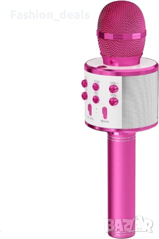 Безжичен Bluetooth Микрофон Розов за Караоке Деца Подарък Парти