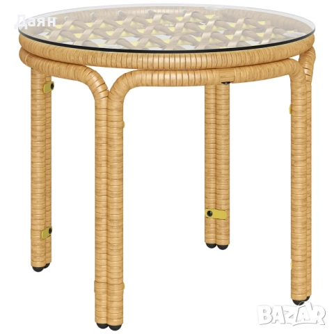 Кръгла градинска масичка от ратан и подсилено стъкло Outsunny 