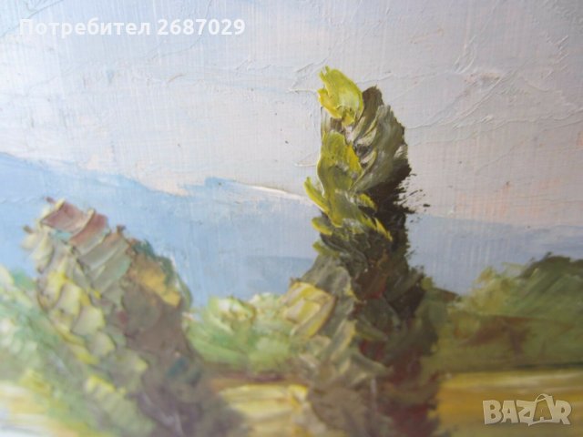 маслена картина с рамка 1975 пейзаж подпис, снимка 4 - Картини - 29475402