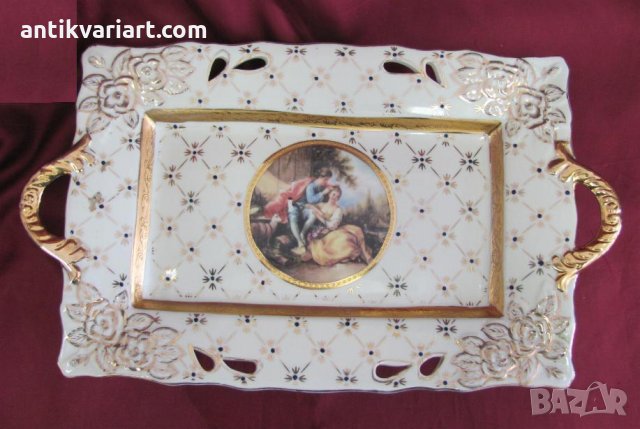 Винтич Голям Порцеланов Поднос Япония Маркиран, снимка 7 - Антикварни и старинни предмети - 31664165