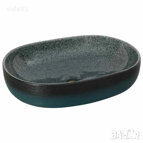 vidaXL Мивка за плот, тюркоаз, овална, 59x40x14 см, керамика