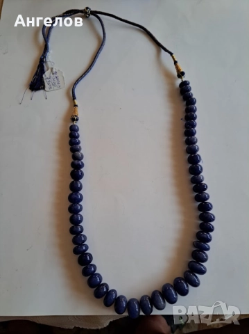 Тежък и дълъг (1 м) гердан от натурален син сапфир, снимка 3 - Колиета, медальони, синджири - 52709151