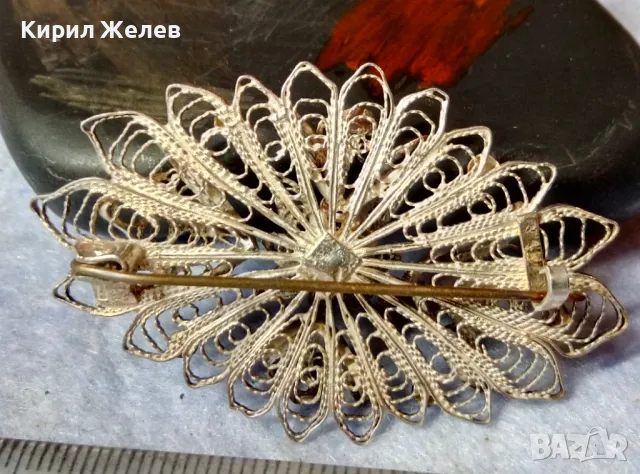 СТАРИННА ФЛОРАЛНА ФИЛИГРАННА СРЕБЪРНА БРОШКА ВИСОКА ПРОБА СРЕБРО ФИНА РЪЧНА ИЗРАБОТКА 47939, снимка 3 - Антикварни и старинни предмети - 48473938