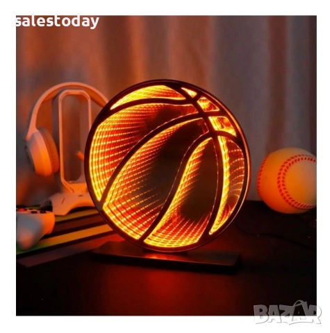 Светеща табела баскетболна топка, огледална, Ø23x24 см, снимка 3 - Лед осветление - 51845260