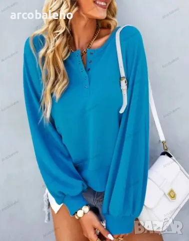 Дамски моден ежедневен широк едноцветен суичър с дълъг ръкав, 4цвята , снимка 6 - Суичъри - 39476902