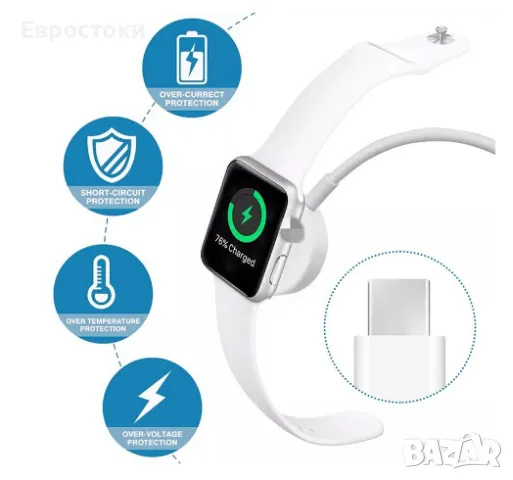 Безжично магнитно зарядно Apple Watch, USB-C кабел 1 м, магнитен кабел за зареждане за iWatch, снимка 2 - Безжични зарядни - 49801651