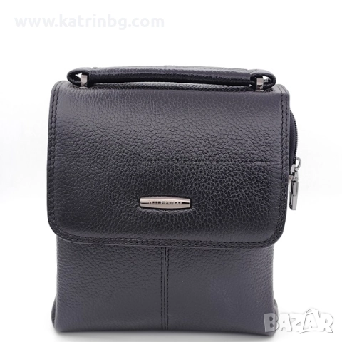Подаръчен комплект за мъж -Чанта с капак и портфейл от естествена кожа в черно, снимка 2 - Подаръци за мъже - 52414586