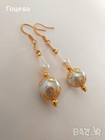 Нежни и красиви перлени обици с изящни орнаменти в цвят злато , снимка 5 - Обеци - 38526953