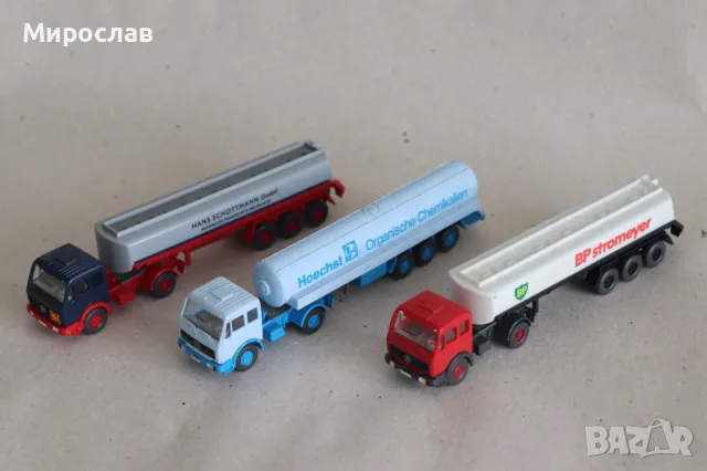 WIKING 1:87 H0 MERCEDES ЦИСТЕРНА КАМИОН МОДЕЛ ЛОТ 3 БР., снимка 2 - Колекции - 49411514