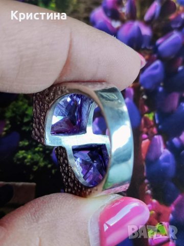 Красив сребърен пръстен с Пурпурен Аметист , снимка 5 - Пръстени - 40741582