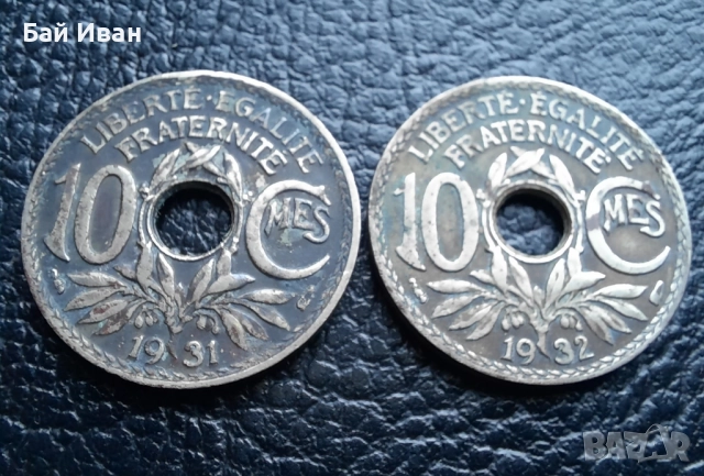 Стара монета 10 сантима 1931 г. и 1932 г. Франция - топ !, снимка 4 - Нумизматика и бонистика - 42210955