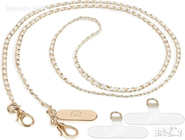 ROCONTRIP Ремък за телефон, ръчно изработен, златист, с метална връзка